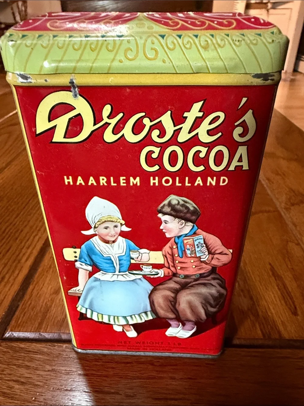 Droste's Cocoa Vintage Red Tin with Green Lid
